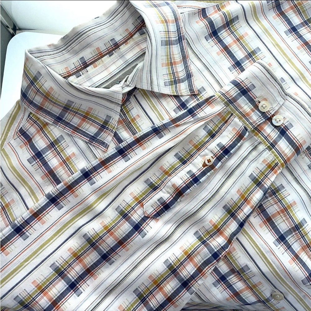 The Territory Ahead Sz M PLAID Linen BOHO Hippie Bohemian Romantic Nomad Shirt